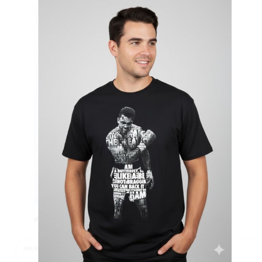 Official Muhammad Ali T shirt Black Cassius Clay Boxing Quotes Mens Size 5XL